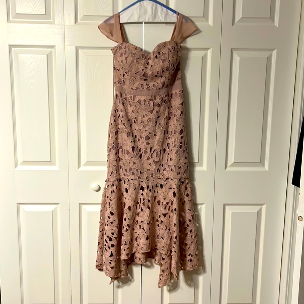 Chi chi London lace fit and flare blush pink dress size 10